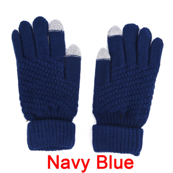 stickade Vinter Varma Ull Handskar Touch Handskar Man Dam Vinter Navy Blue One Size