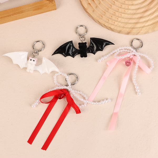 Halloween Flocking Lepakko Kissa Avaimenperä Söpö e Rusetti Helmi Avaimenperä B A3