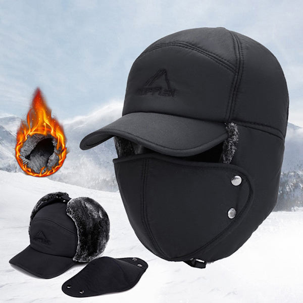 Talvi lämmin paksu tekoturkis Bomber Hat korvaläppä Cap Ski Therma Black One Size