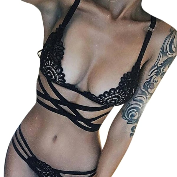 Sexy Women Alusvaatteet Hollow Out Bandage Lace Sexy alusvaatteet puku Black S