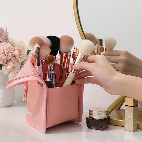 1 stk Stand kosmetiktaske til kvinder Klar lynlås makeuptaske Trave Pink onesize