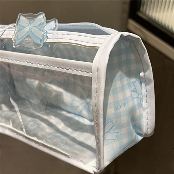 Söt rosett dragkedja transparent brevpapperslåda elev pennfodral Blue