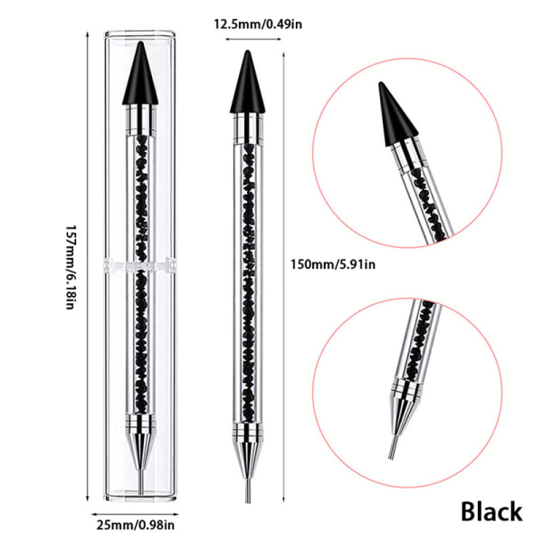 1 stk Dual Ended Dotting Pen Rhinestone Picker Wax Pencil Nail Ar Black one size