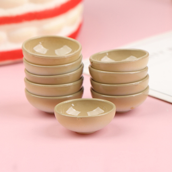10 stk. Miniature skålfad Rund 1/12 skala Dukkehus Køkken D Brown