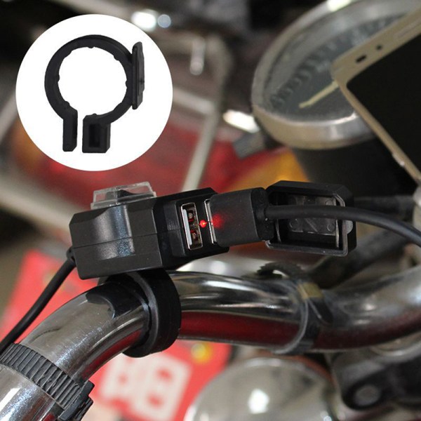 Vattentät Dual USB 12V Motorcykelstyre laddare uttag med Black One Size