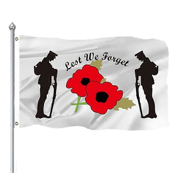 Lest We Forget-flagga för veteraner, minnesdag, stor Lest We Forget-flagga, dubbelsidig med mässingsöglor för minnesdagsfirandet (FMY) A