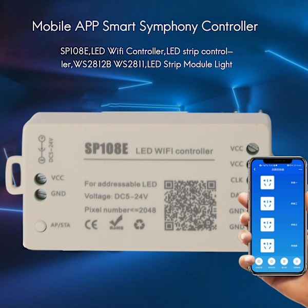 Sp108e Led Wifi -ohjain Ws2812b Ws2813 jne Moduulivalo Älykäs sovellus Langaton ohjaus Ios 10/androi  (FMY)