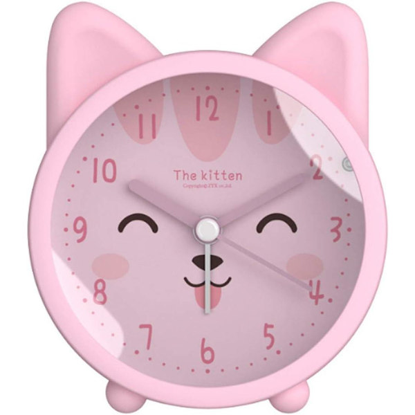 Lasten söpö eläin koira/kissa herätyskello Hiljainen ei-tikittävä pöytäyöpöydän herätyskello lapsille  (FMY) Pink