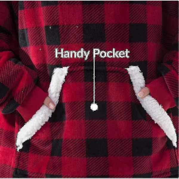 Tæppe Sweatshirt Oversized Hoodie Bærbar Tæppe Blødt Varmt Komfortabelt Kæmpe Forlomme S  (FMY) Red and black check