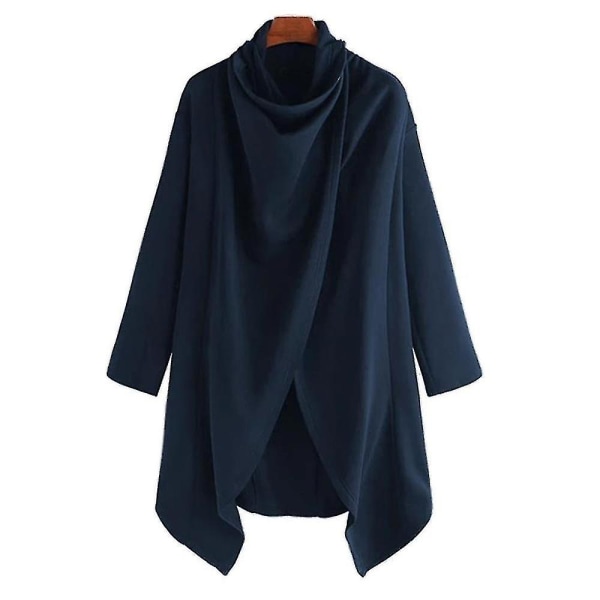 Herr Loose Cowl Neck Cardigan Irregular Solid Warm Poncho Shawl Coat Street Trendy (FMY) Blue L