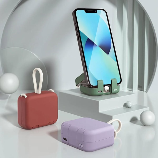 Mini Power Bank ja puhelimen pidike, kannettava langaton lataus aarre matkapuhelimen pidike Uusi (FMY) Red