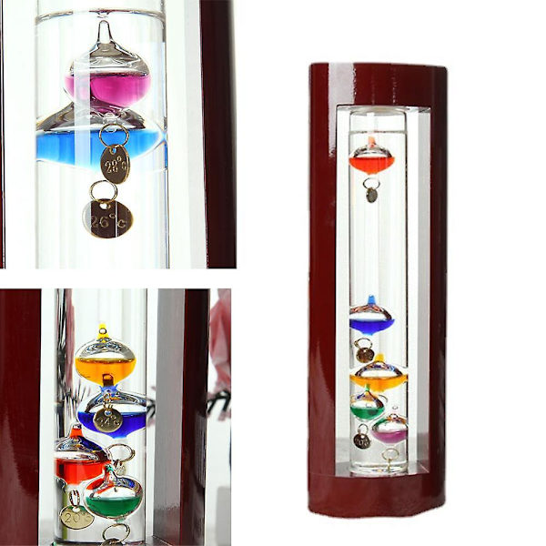Glas Galileo Termometer, En Design Med Flerfärgade Sferer I En Körsbärsfärgad Träram (FMY) 9*5*H28cm