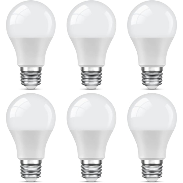 Led E27 Cool White, 9w Motsvarar 60w, 6000k, 806lm, standard A60-lampa med skruvbas, ej dimbar, inget flimmer, 220v-240v, 6-pack (FMY)