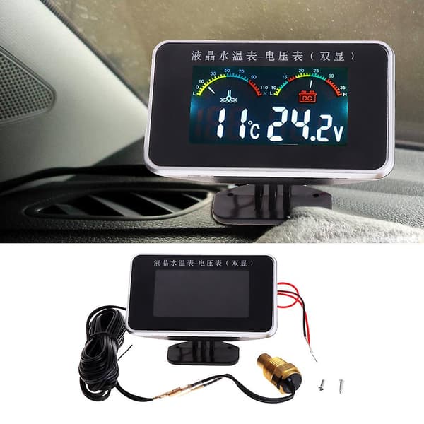 12/24V Vanntemperaturindikator Digital LCD Termometer Voltmeter 2i1 (FMY)