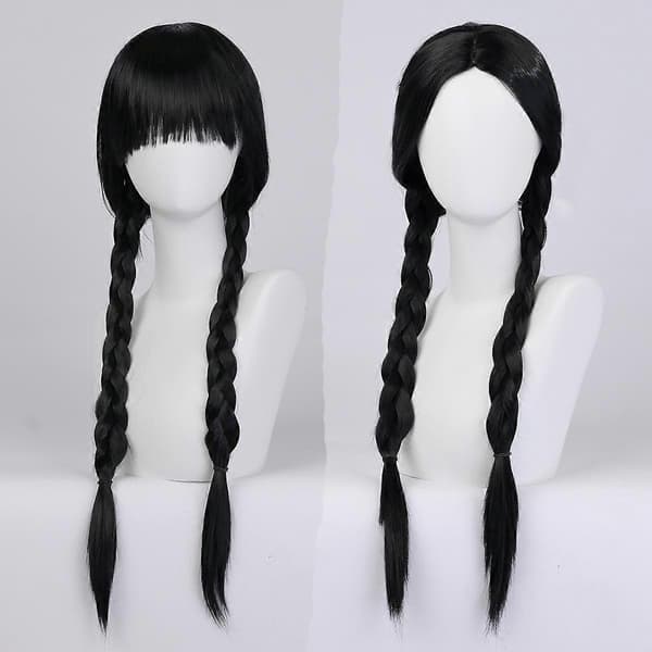 Wig Wednesday Peruker Barn Lång Svart Flätad Peruk Cosplay (FMY) A