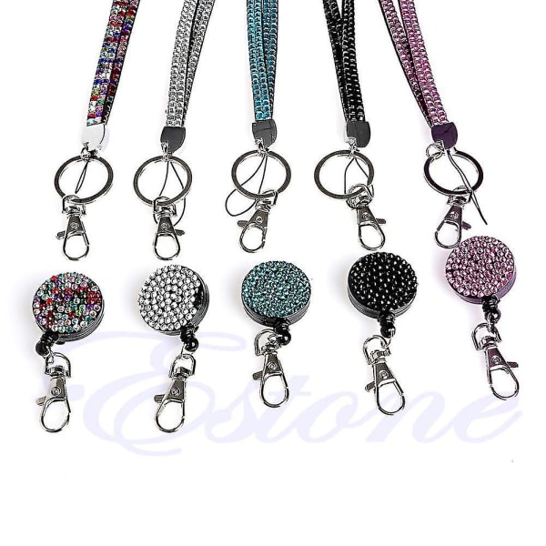 Harpiks Diamant Bling Hals Lanyard Retractible Id Badge Reel Telefon Nøgleholder ( Farve : Hvid )