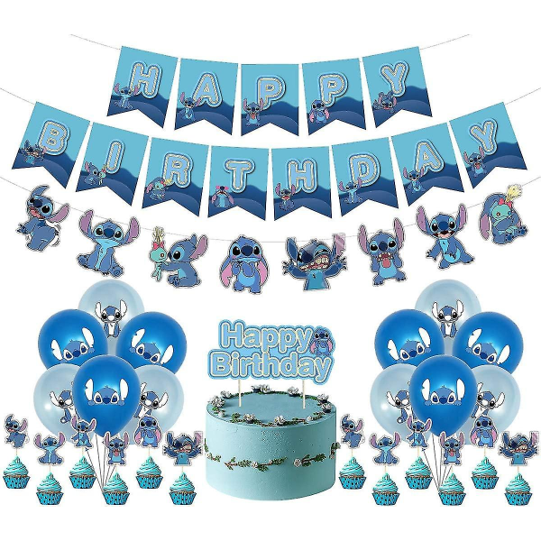 Lilo och Stitch Födelsedagsfest Dekoration, Stitch Födelsedag Banner Tårta Toppers Ballonger, Stitch Tema Födelsedagsfest Dekorationer (FMYED)