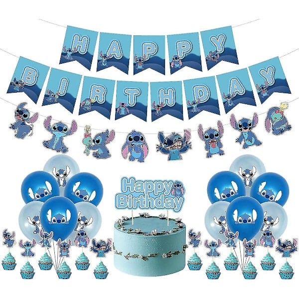 Lilo og Stitch Fødselsdagsfest Dekoration, Stitch Fødselsdagsbannere Kage Toppers Balloner, Stitch Tema Fødselsdagsfest Dekorationer (FMYED)