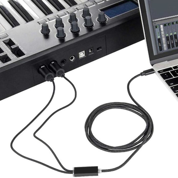 Midi till USB C typ C kabel USB midi omvandlare med indikatorlampa för elektronisk orgeldator (FMY) black