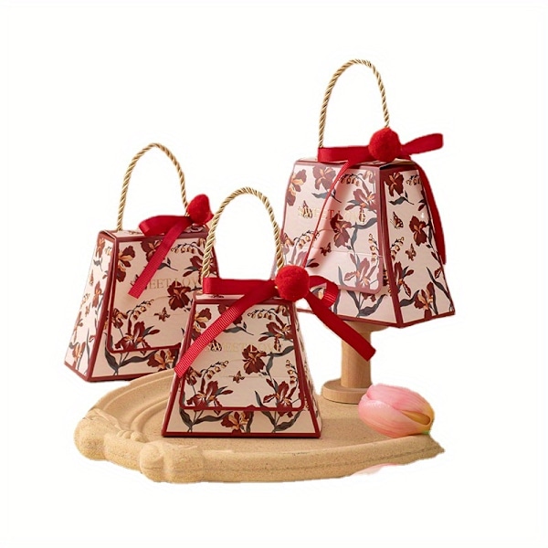 20 stk Kreative Skov-Stil Bryllupskonfektæsker - Bærbare, Genanvendelige og Elegante Bryllupsminder til Forlovelse og Bryllupsfester - Uni (FMY) Red (with Fur Ball Pin) L Size