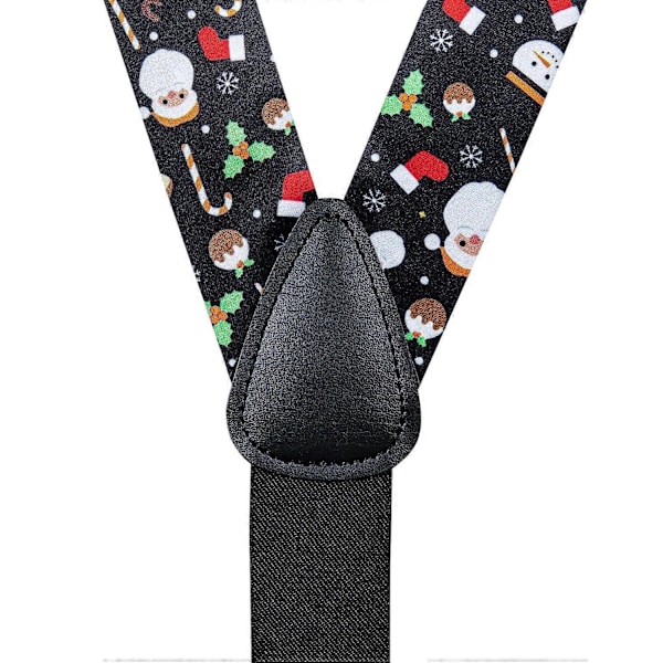 Julegave til mænd - Elastiske seler med justerbar sort butterfly-sløjfe, manschetknapper, juletræ, julemand, Y-formet bagside, brede stropper, metalclips (FMY) BD-4051