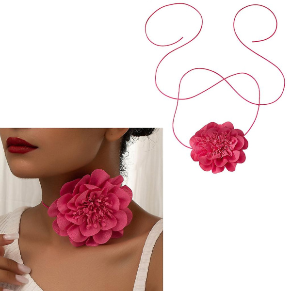 Cloth Flower Strap Choker Flower Tie Halsband Cloth Artificiell Flower Choker (FMY) Rose Red