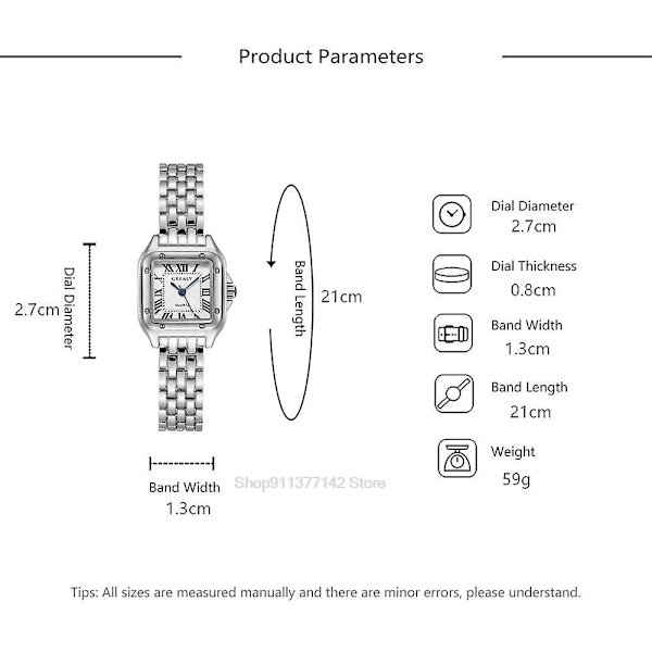 \"2023 Luksus Dame Mode Firkantede Ure Guldlegering Rem Dame Quartz Armbåndsure Kvaliteter Kvinde Romersk Skala Ur\" (FMY) Silver
