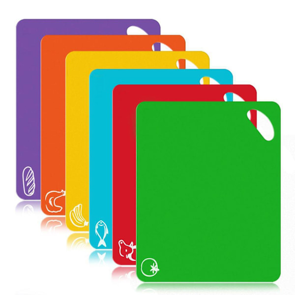 6-pack skärbrädor Flexibla Halksäkra Pp Mat Ikoner Bpa-fria Hackbrädor Mattor För Kök  (FMY) 6Pcs Set