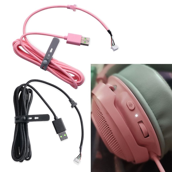 Ersättningskabel för USB-hörlurar, Reparationsledning för Razer Kraken Ultimate (FMY) Pink
