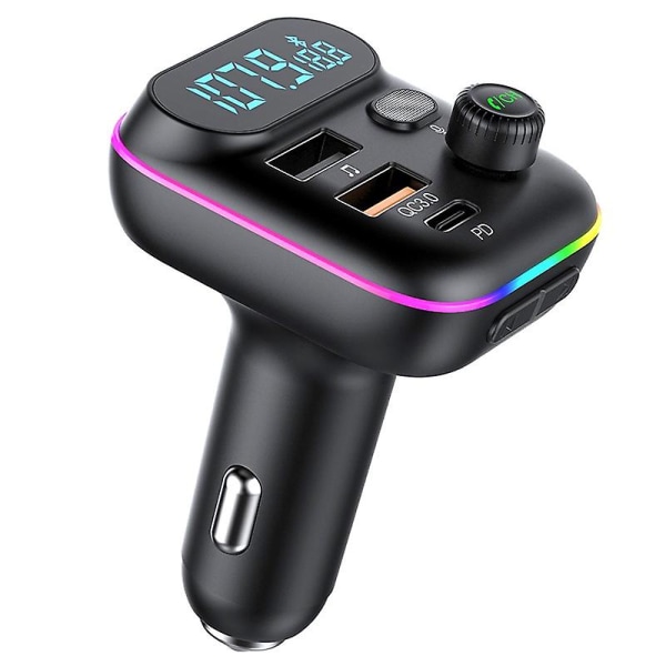 Bluetooth 5.0 -auton Fm-lähetin värikkäällä tunnelmavalolla MP3-soitin Type-c Dual USB -autolaturisovittimen tuki U-levyn Tf-kortin sisääntulo (FMY)