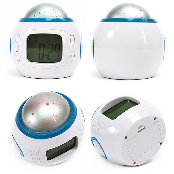 LED-stjärnprojektionsväckarklocka digital snooze-klocka nattljusklocka med kalendertermometer snooze-funktion för barn (FMY)