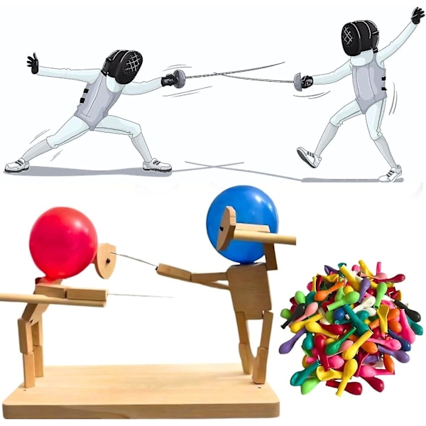 Balloon Bamboo Man Battle, Wooden Fencing Puppets Balloon Bamboo Man Battle Game For 2 Players With 100pcs Balloons, Fast-paced Balloon Figh  (FMY)