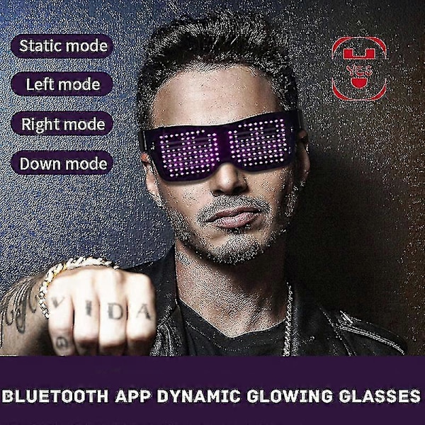 App-styrda LED-festglasögon med anpassade språk, USB-laddning, blinkande lysande glasögon, julkonsertglasögon D_o  (FMY) color