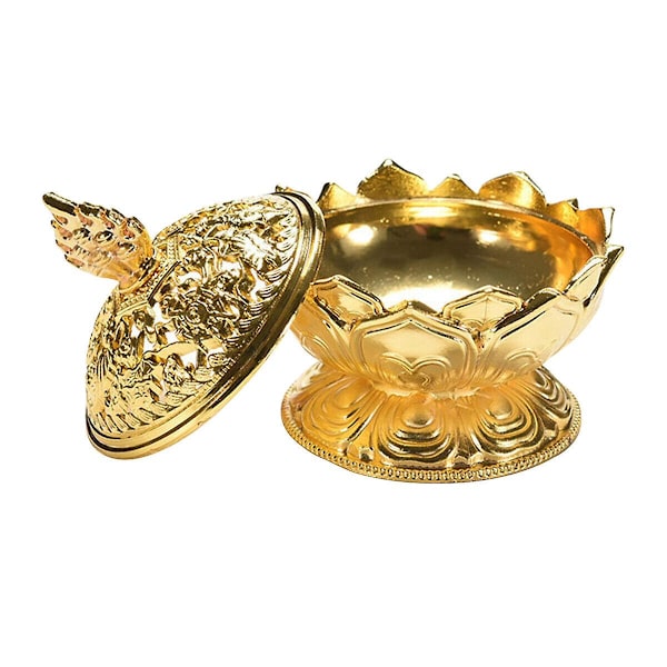 Lotusblomst Metal Bronze Effekt Røgelse Kegleholder Buddhistisk Hjem Decor (FMY) Gold