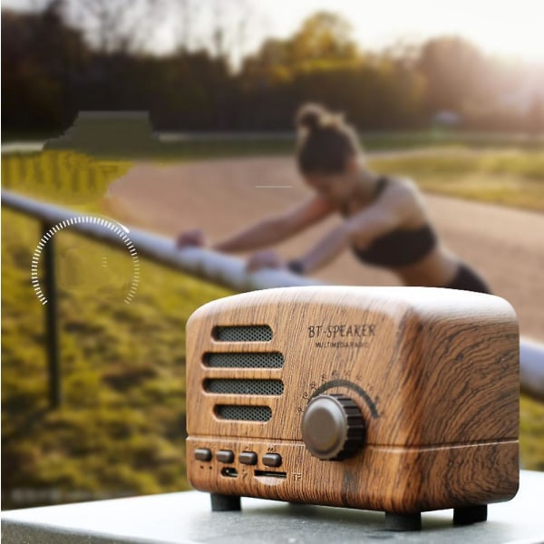Bluetooth stereohøyttaler, forbedret bass retro trådløs vintage høyttaler med tf-kortspor, reise, hjem, strand, Android/ios (wood Grain) (FMY)