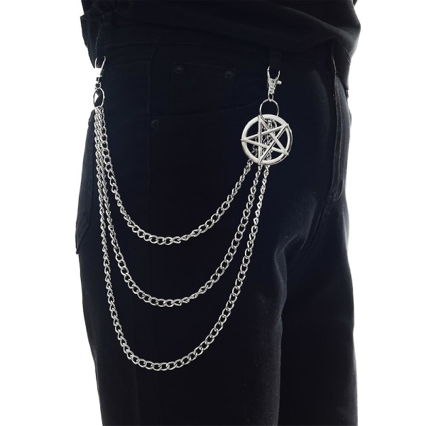 Punk bukser kjede Pentagram nøkkelringer for menn kvinner Jean Bukser Biker kjeder Harajuku Goth smykker Gothic Rock Accessories (FMY)