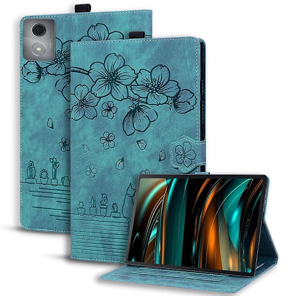 Til Lenovo Tab M11 Plus/ Tab K11 Plus Etui Læder Stand Tablet Cover Blomst Kat Kort Slots (FMY) Green