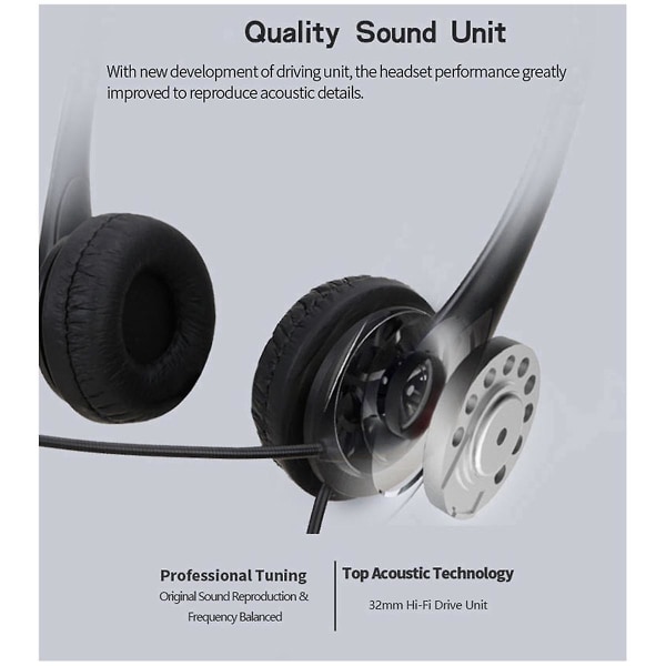 USB-headset med mikrofon, volumenkontrol, til onlinekonferencer, onlinekurser, spil, computerheadset (FMY)