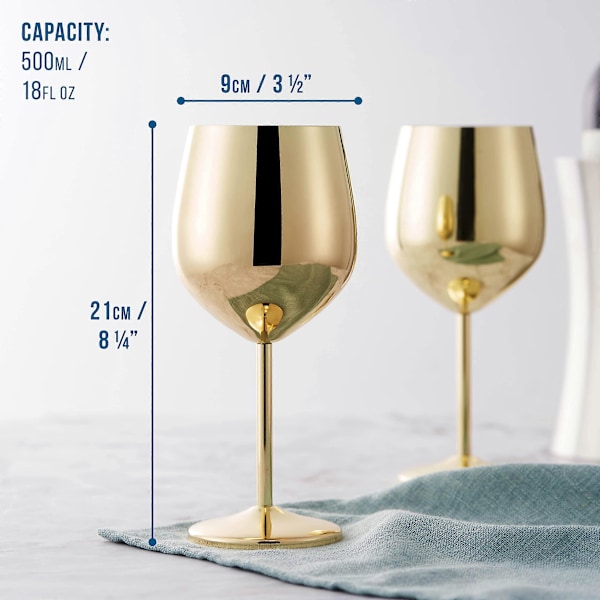 Vin glas i rostfritt stål - guld - robusta & okrossbara - present set, 2 st (FMY)