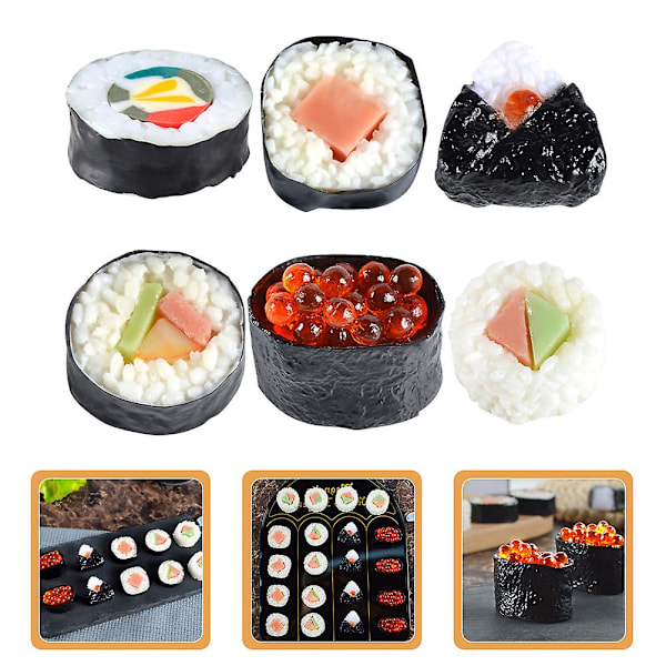 6 stk Kunstig Sushiprøve Falsk Mat Simulering Risruller Modell Realistisk Livaktig Sushimodell (FMY) 4.00X4.00X3.50CM