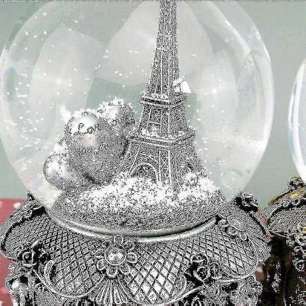 Pariisin Eiffel-tornin lumipallo-musiikkilaatikko automaattisella lumisateella ja värikkäillä valoilla, 100 mm korkea 6 C Boris (FMY) silver