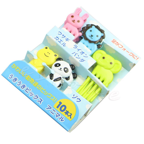 10 stk Mini Kawaii Animal Farm tegneseriegaffel Frugt tandstikker skilt Bento frokoster (FMY)