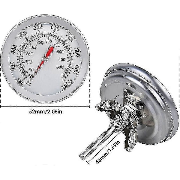 Grilltermometer i rustfritt stål - 500°C/1000°F Analogt ovnstermometer for pizzaovner, griller og vedfyrt matlaging_DP (FMY)