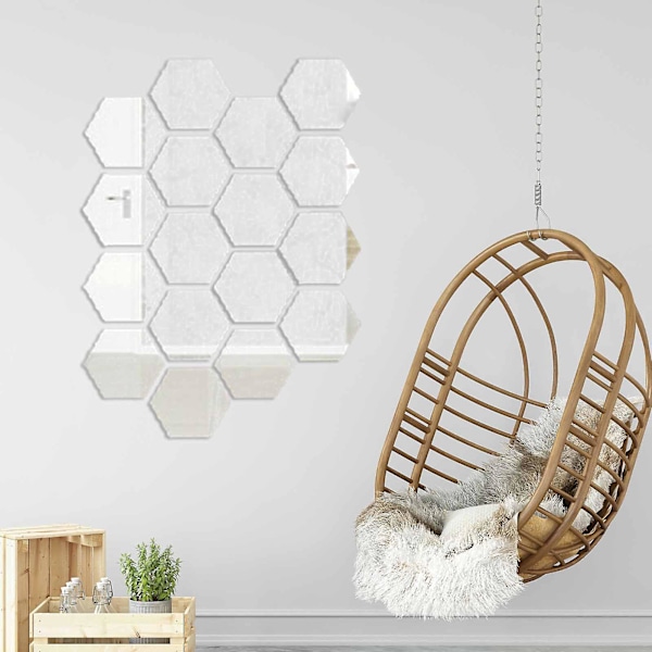 Hexagon Spejl Pasta Akryl Spejl Væg Pasta Tredimensionel Væg Pasta Hjem  (FMY) Silver