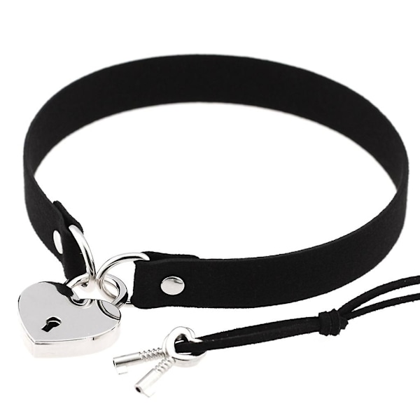 Hjärtformad hänglås choker med nycklar Punk krage choker halsband för kvinnor Cosplay  (FMY) Black