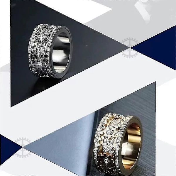 Handgjord Diamant Utsmyckad Geometrisk 3D Bandring - Ren, Handgjord Kugghjuls Snurrande Stjärnring, Kugghjuls Snurrringar Roterande Mekanisk Dekompression (FMY) 9
