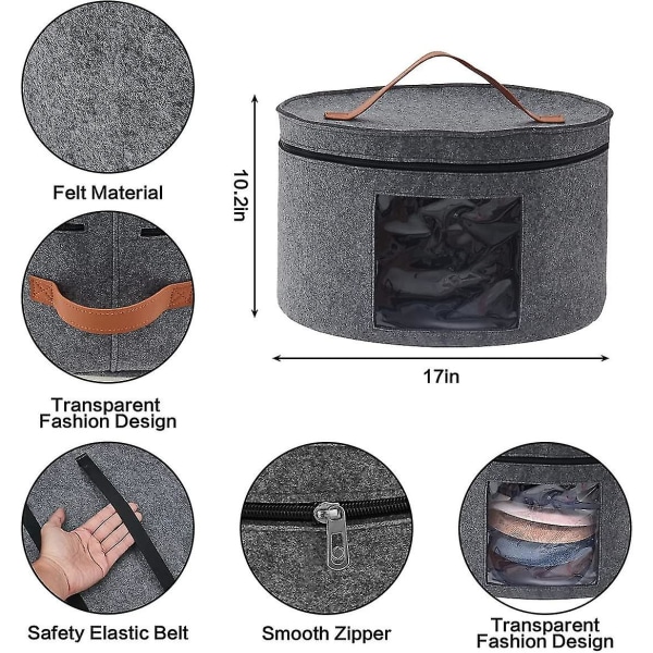 Hatteoppbevaringsboks med lokk, 17 tommers diameter pop-up hattebokser for kvinner menn oppbevaring (FMY)