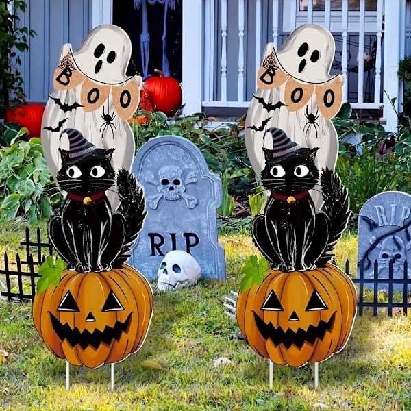 3 kpl Halloween-pihamerkkisetissä - Musta kissa kurpitsan varressa, ei virtaa tarvita, ulkokäyttöön pihan koristeluun juhlaan (FMY) 3pcs
