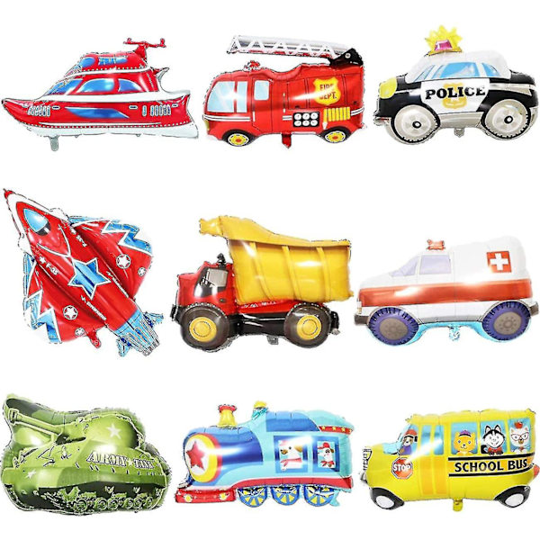 Bilar Folieballonger 9st Transportfordon Folieballong Jätte Folieballonger Flygplan Tåg Polisbil Skolbuss Yacht Brandbil Biltema Barn (FMY)