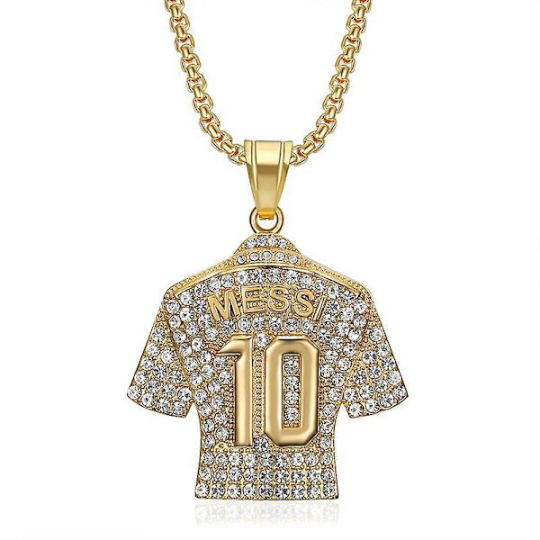 Szn 316l Rostfritt Stål Titan Guldpläterade Kristaller Fotboll Messi Messi 10 Jersey Hänge Halsband 24in Halsband  (FMY) Gold